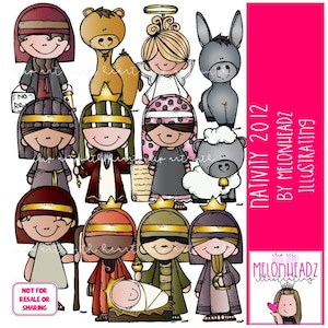 Nativity clip art 2012, Bobbleheadz, Christmas, Bible COLORED Version (digital download)