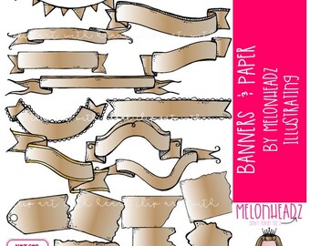 Banners and Paper clip art, blank, parchment COLORED Version