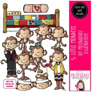 5 pequeños monos clip art Literatura clip art Book Companion clip art PAQUETE COMBINADO
