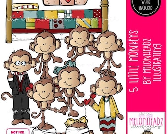 5 Little Monkeys clip art, Literature, Book Companion COMBO PACK