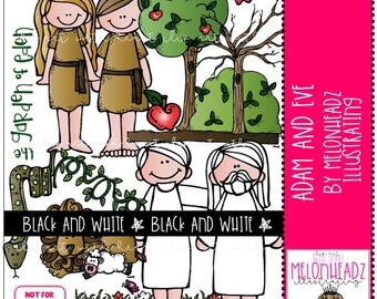 Adam and Eve clip art digi stamps Bible BLACK AND WHITE