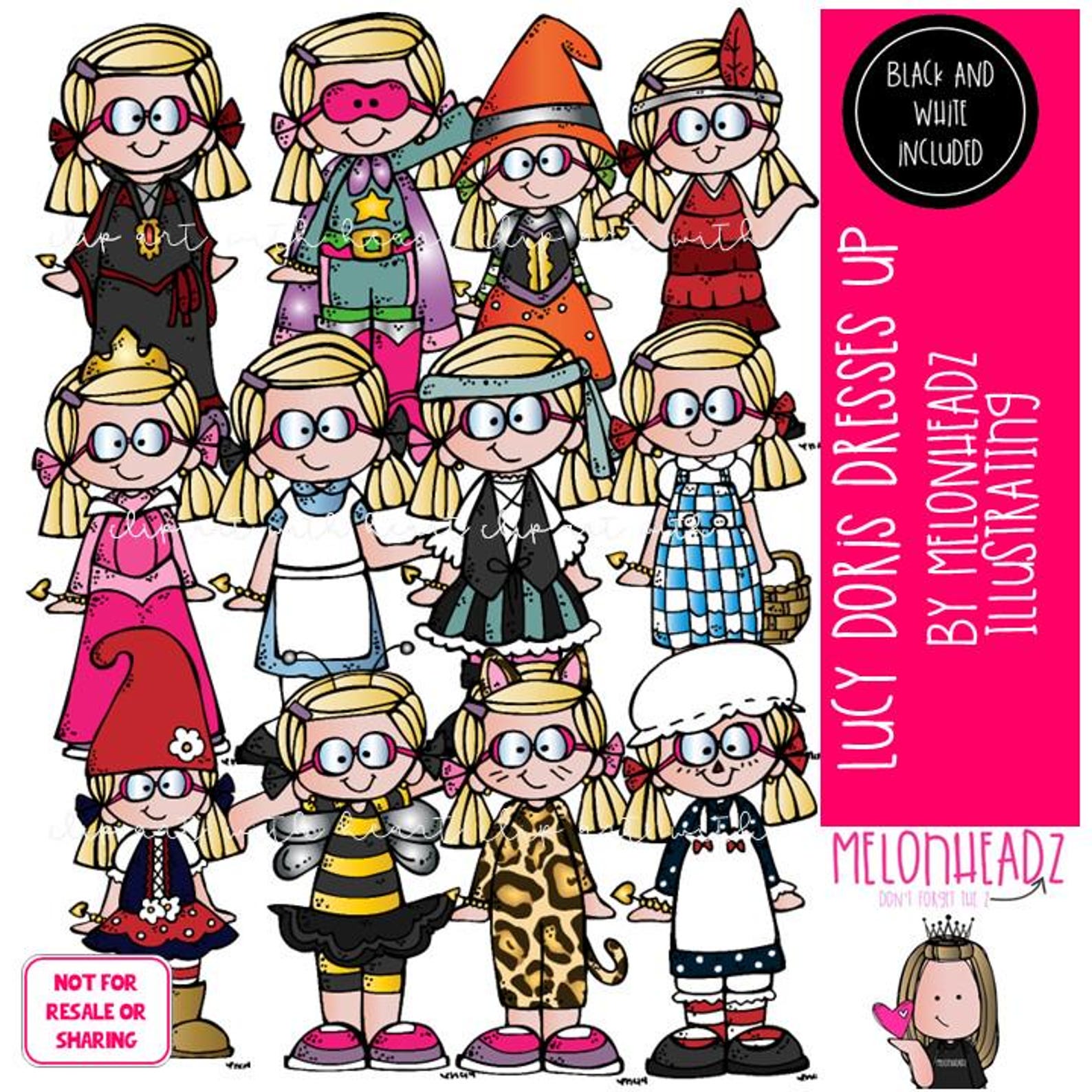 Lucy Doris Dresses up Clip Art, Halloween, Melonheadz Character COMBO ...
