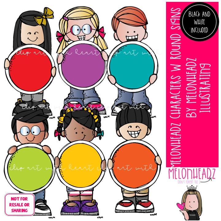 Melonheadz Characters With Round Signs Clip Art, Blank Mini - Etsy