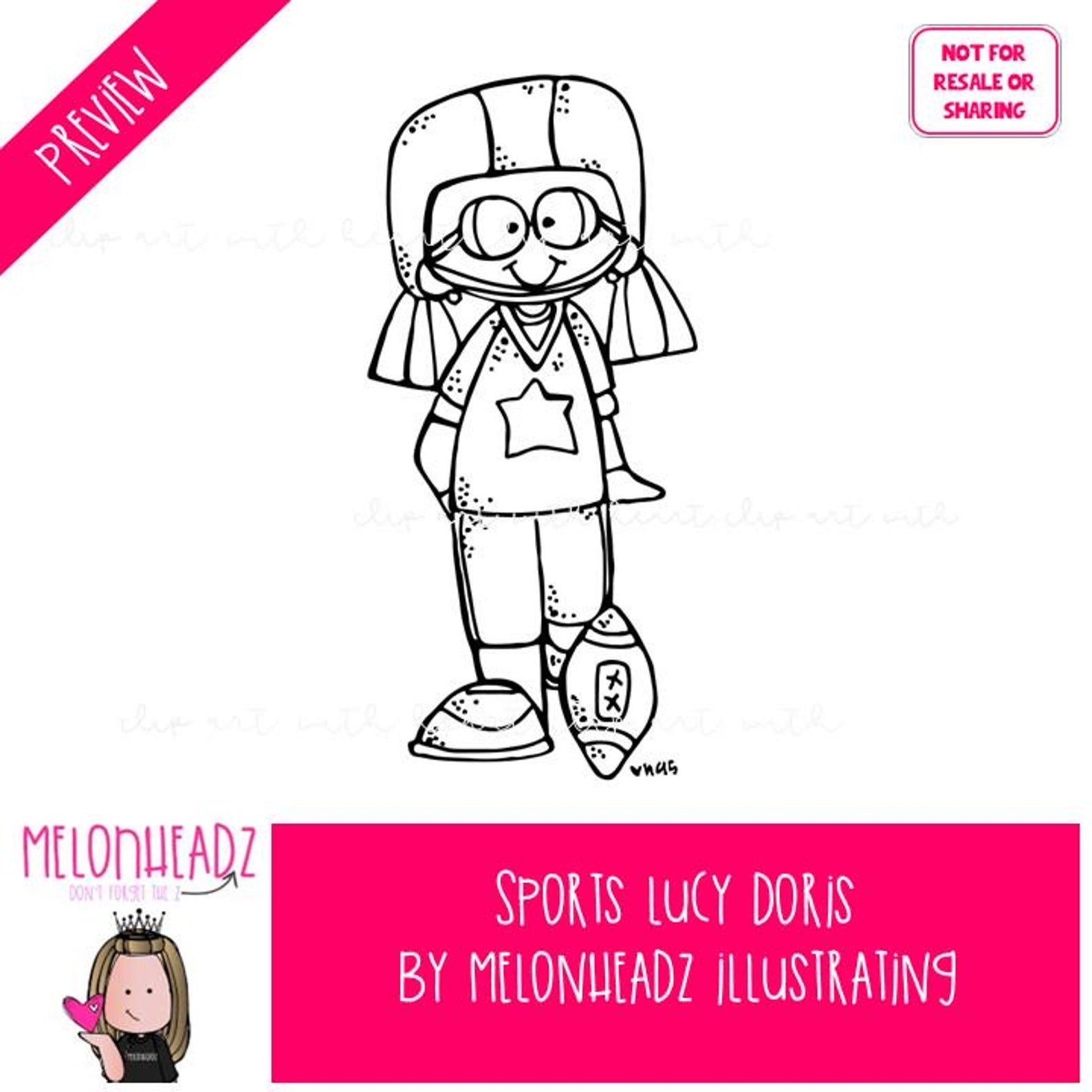Sports Clip Art, Lucy Doris, Melonheadz Characters BLACK AND WHITE - Etsy