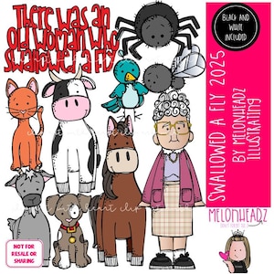 Image clipart d'une mouche avalée Image clipart vieille dame 2025 Image clipart littérature PACK COMBO