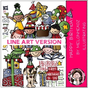 Happy Birthday clip art - LINE ART