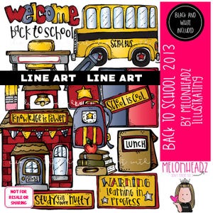Terug naar school-clipart 2013 LINE ART en zwart-wit