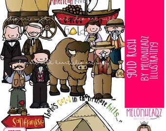 Gold Rush clip art, Historical Figure, covered wagon COLORED Version