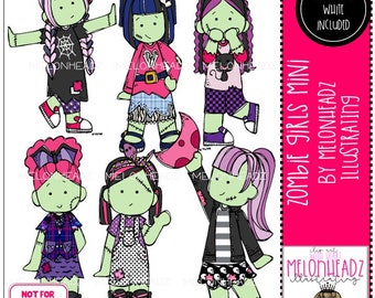 Zombie girls clip art digi stamp Mini