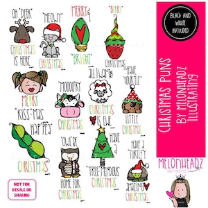 Christmas Puns clip art digi stamp COMBO PACK