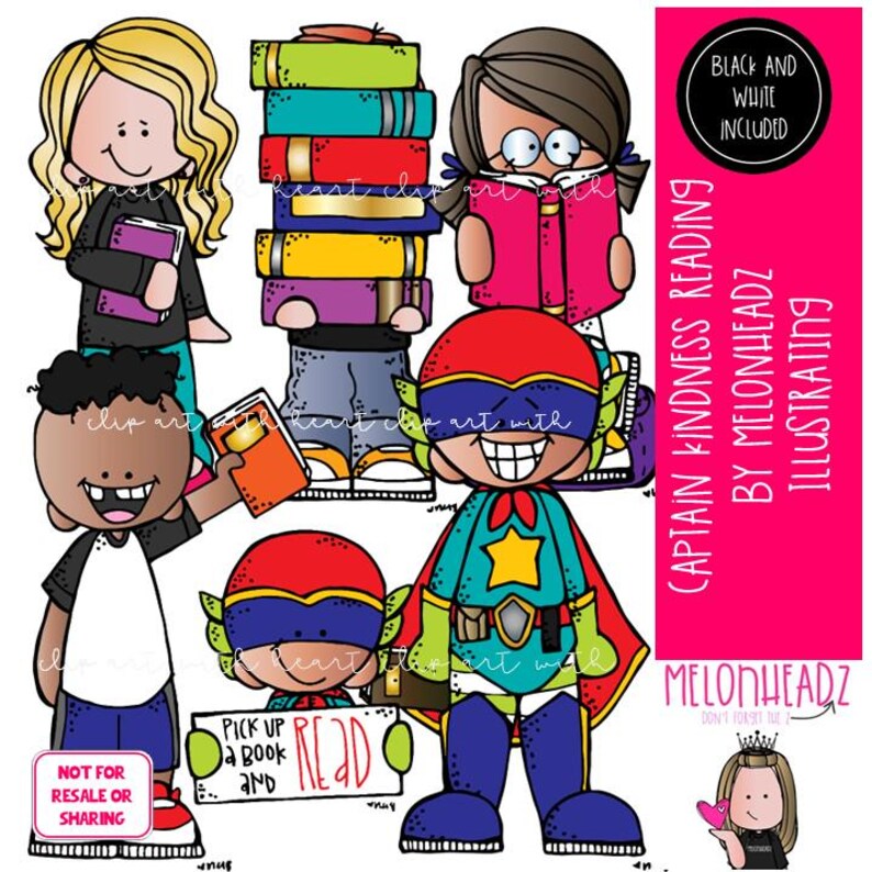 Captain Kindness Clip Art, Reading, Superhero Mini - Etsy