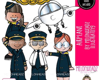 Airplane clip art, pilot, flight attendant Mini