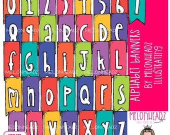 Alphabet Banners clip art, Letters, flag COLORED Version