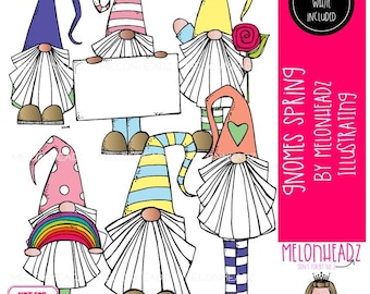 Gnomes clip art, Spring, pastel Mini