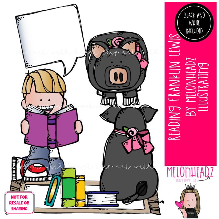 Reading Clip Art, Franklin Lewis, Melonheadz Character Mini - Etsy