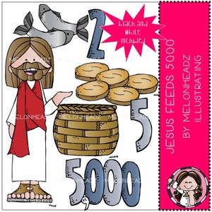 Jesús alimenta 5000 imágenes prediseñadas - Biblia - Mini