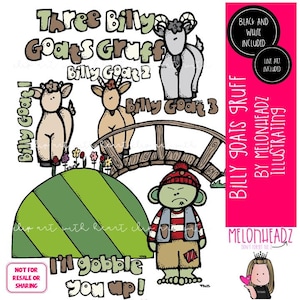 Imágenes prediseñadas de Billy Goats Gruff Imágenes prediseñadas de ogro Imágenes prediseñadas de literatura Imágenes prediseñadas de Book Companion PAQUETE COMBINADO