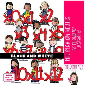 Multiplikation Kidlettes Clip Art, Mathe Clip Art, Zahlen Clip Art SCHWARZ UND WEISS