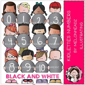 Kidlettes Numbers clip art - BLACK AND WHITE