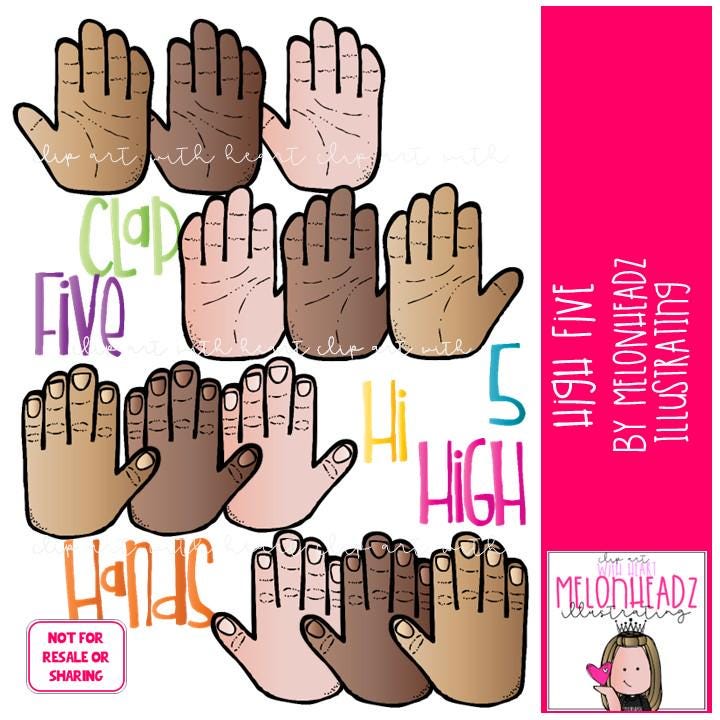 High Five Clip Art, Hand Clip Art, Greetings Clip Art COLORED