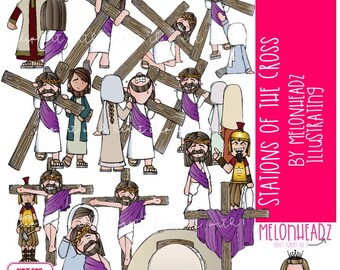 Stations of the Cross clip art, Crucifixion, Jesus, Bible COLORED Version