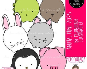 Animal clip art 2025, dinosaur, pig, bunny Mini