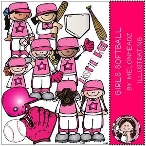 Girl&#39;s Softball clip art - Combo Pack