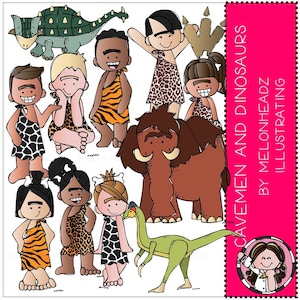 Cavemen and Dinosaurs clip art