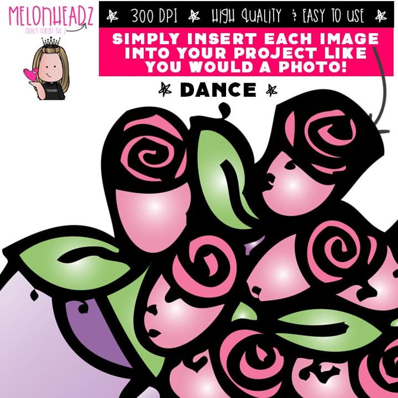 Pu&ograve; includere: Grafica digitale con rose rosa con foglie verdi e contorni neri. L'immagine include il testo "300 DPI, ALTA QUALIT&Agrave;, FACILE DA USARE" e "INSERISCI SEMPLICEMENTE OGNI IMMAGINE NEL TUO PROGETTO COME FARESTI CON UNA FOTO!" e "DANCE".