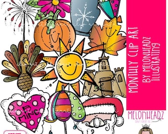 Monthly clip art, holiday clip art, seasonal clip art COLORED Version