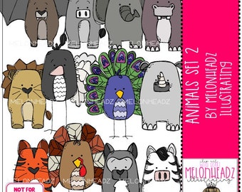 Animals set 2 clip art digi stamps COLORED Version