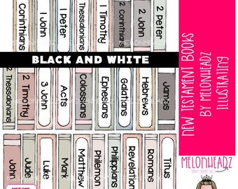 New Testament Books clip art, Bible, Printable PDF BLACK and WHITE