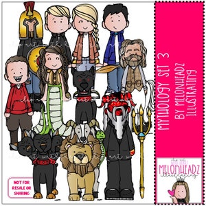 Peut inclure: Un ensemble de 12 illustrations de personnages et de créatures de la mythologie grecque, dessinées dans un style cartoon coloré. Les personnages incluent un garçon, une fille, un homme barbu, un chien, un lion, une chèvre, un chien à trois têtes, un serpent, un homme avec un trident et un homme avec un casque. Les illustrations sont dans un style cartoon et sont parfaites pour une utilisation dans des supports éducatifs ou pour créer des activités amusantes et stimulantes pour les enfants.