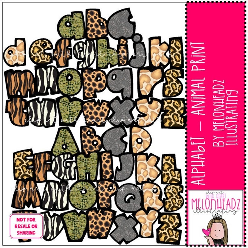 Alphabet clip art digi stamps Animal print image 1