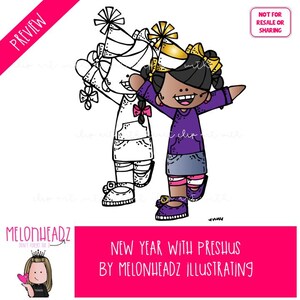 New Year Clip Art, Preshus, Melonheadz Characters COMBO PACK - Etsy