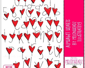 Alphabet clip art digi stamps Hearts COLORED Version