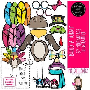 Build A Turkey clip art, Thanksgiving, sequence, body parts COMBO PACK