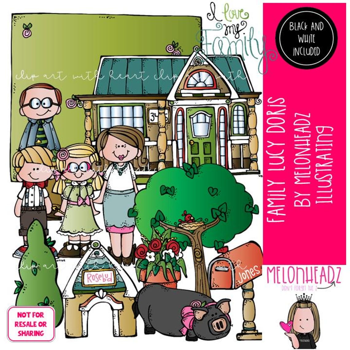 Family Clip Art, Lucy Doris, Melonheadz Characters COMBO PACK - Etsy