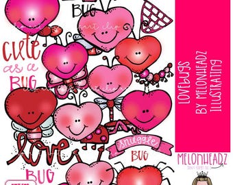 Lovebugs clip art, Valentine's Day COLORED Version