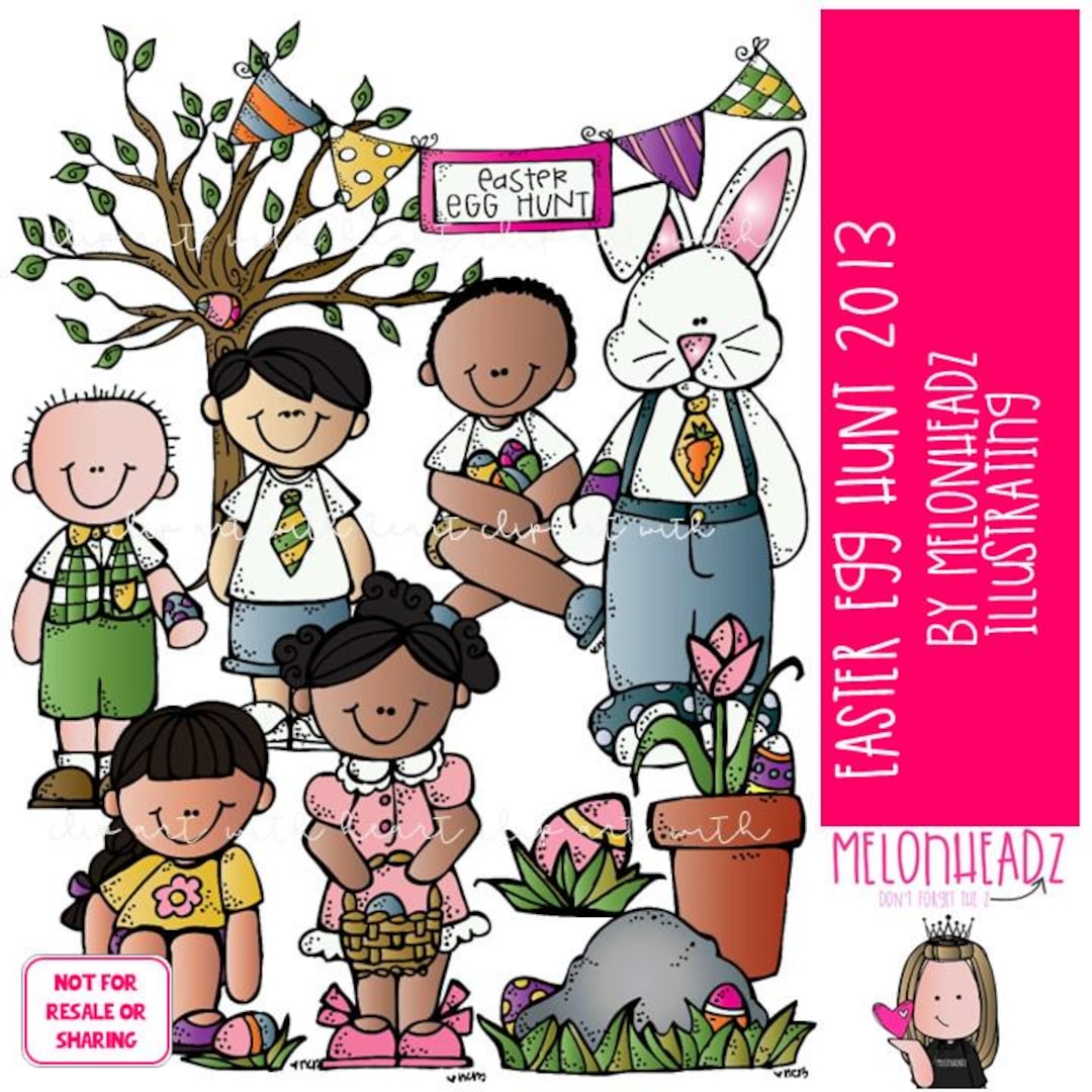 Easter Egg Hunt Clip Art, Spring COLORED Version - Etsy
