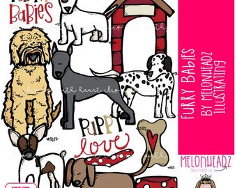 Furry Babies clip art, dog, pet COLORED Version