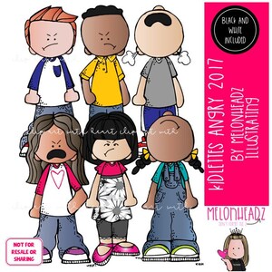 Kidlettes clip art 2017, clip art de raiva, clip art de expressões mini