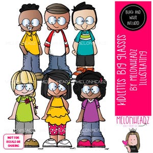 Kidlettes with Big Glasses clip art, kids with glasses clip art Mini