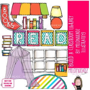 Imágenes prediseñadas de "Construye un aula", Biblioteca, Versión en COLOR brillante