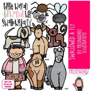 Image clipart d'une mouche avalée Image clipart vieille dame Image clipart littérature Version COLORÉE
