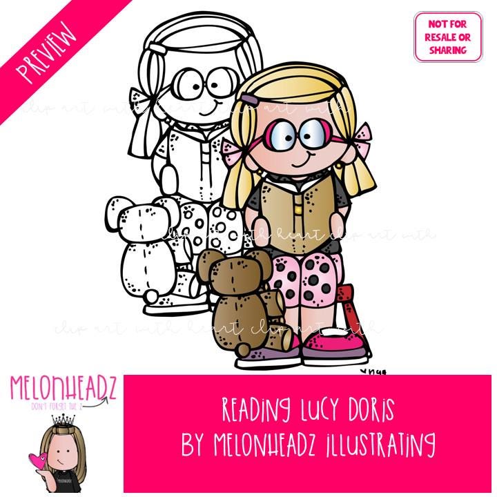 Reading Clip Art, Lucy Doris, Melonheadz Character COMBO PACK - Etsy