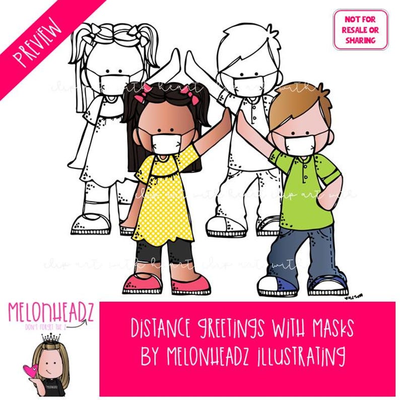 Distance Greetings Clip Art With Masks, Welcome, Hello and Goodbye Mini ...