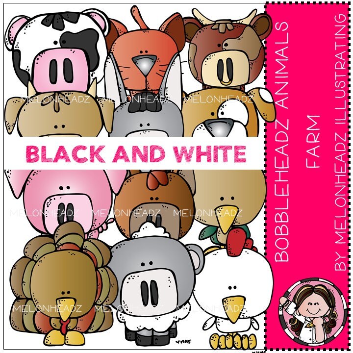 Farm Animals Clip Art Bobbleheadz BLACK AND WHITE - Etsy Farm Animals Clip Art Bobbleheadz BLACK AND WHITE - Etsy