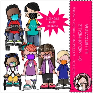 Grafika wektorowa Kidlettes - Osoby niepełnosprawne - z maskami - Mini