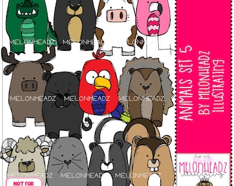 Animals set 5 clip art digi stamps COLORED Version